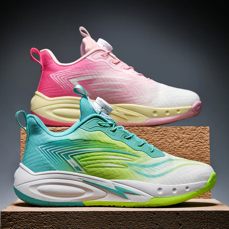 

Basketball Shoes for Men and Women Swivel Buckle Summer Mesh Breathable Non-Slip Wear-Resistant Shock-Absorbing Lightweight Student Mandarin Duck Color Sports Shoes