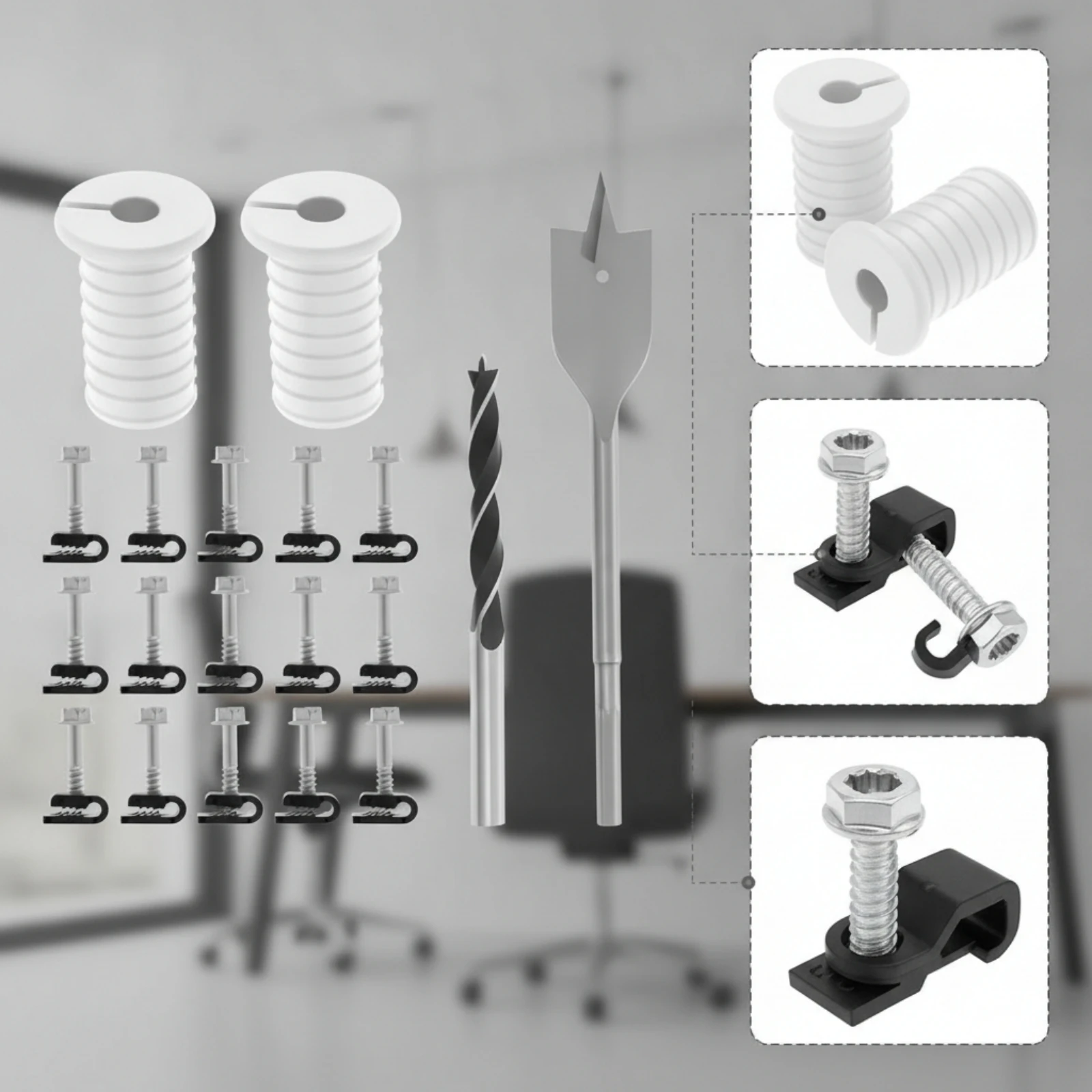 2 Pieces Cable Wall Grommet Easy Install Wall Cable Pass-Through Bushing Grommet with Drill Bit Organized Long-Lasting