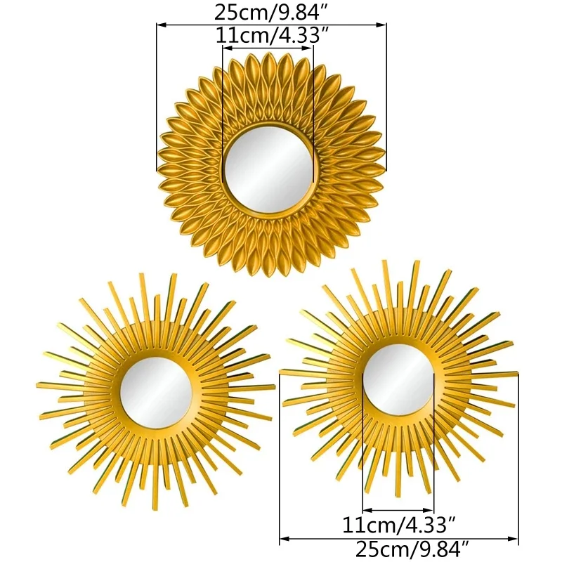 Miroirs dorés pour décoration murale, 3 pièces, maison, chambre à coucher, salle de bains, ornement 