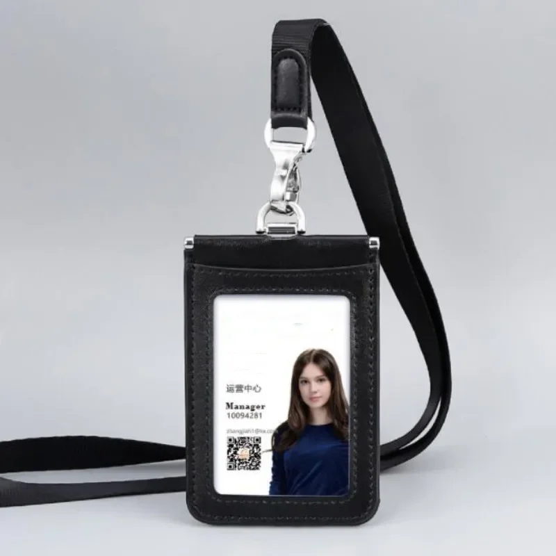 High Quality Genuine Leather ID Card Set Sleeve Holder Case Badge Clear Bank Credit Card Clip Badge Holder Accessories