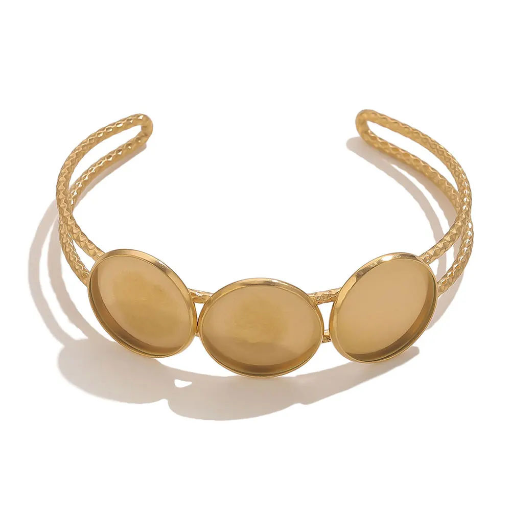 Stainless Steel Gold-plated 18 Mm Blank Convex Gemstone Bracelet Base DIY Jewelry Accessories Relief Blank Bracelet Consumables