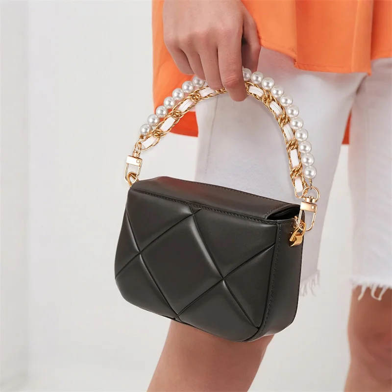 Gold Handbag Straps Cute Flower Metal Charms Shoulder Crossbody Bags Short Handle Chain 2Pcs Pearl Purse Chain Extender 10inch