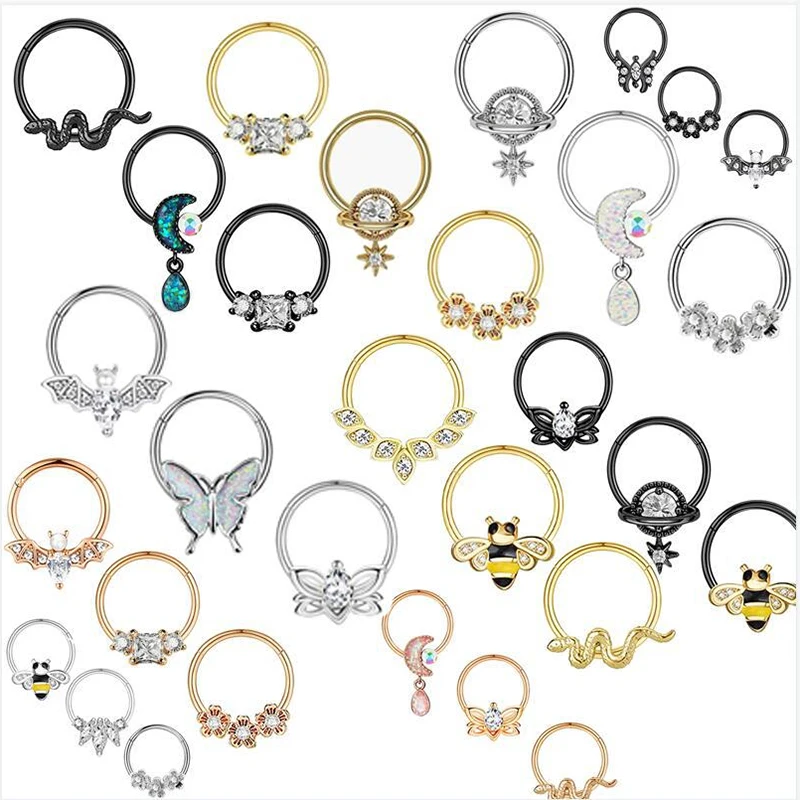 12PC/Set Fashion Crystal Planet Butterfly Nose Naríz Piercing for Women Stainless Steel Zircon Open Nose Ring Body Jewelry