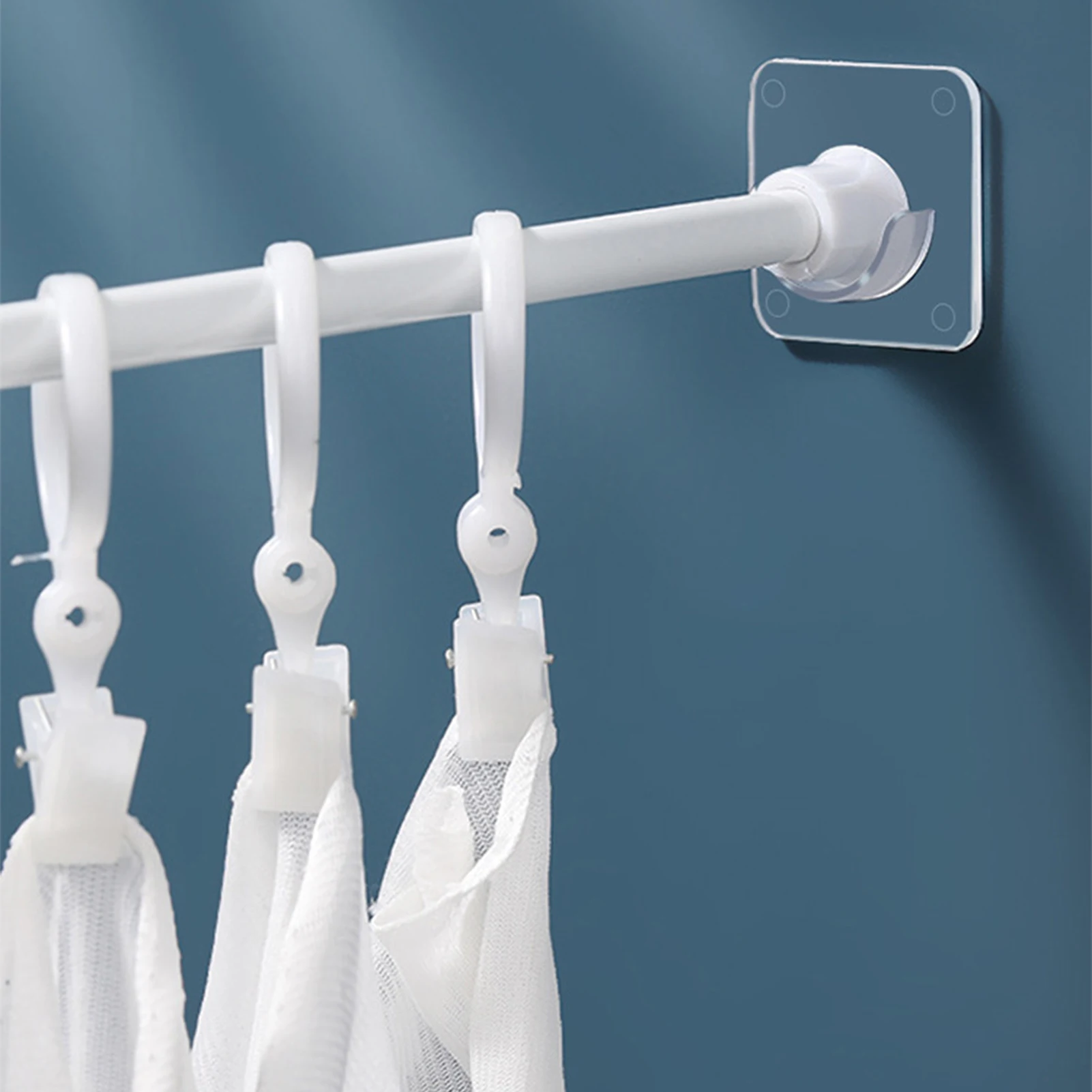 Self-Adhesive Shower Curtain Rod Mount Holders Heavy Duty Tension Rod Bracket Hook Bathroom Kitchen Wardrobe Hanging Rack Holder