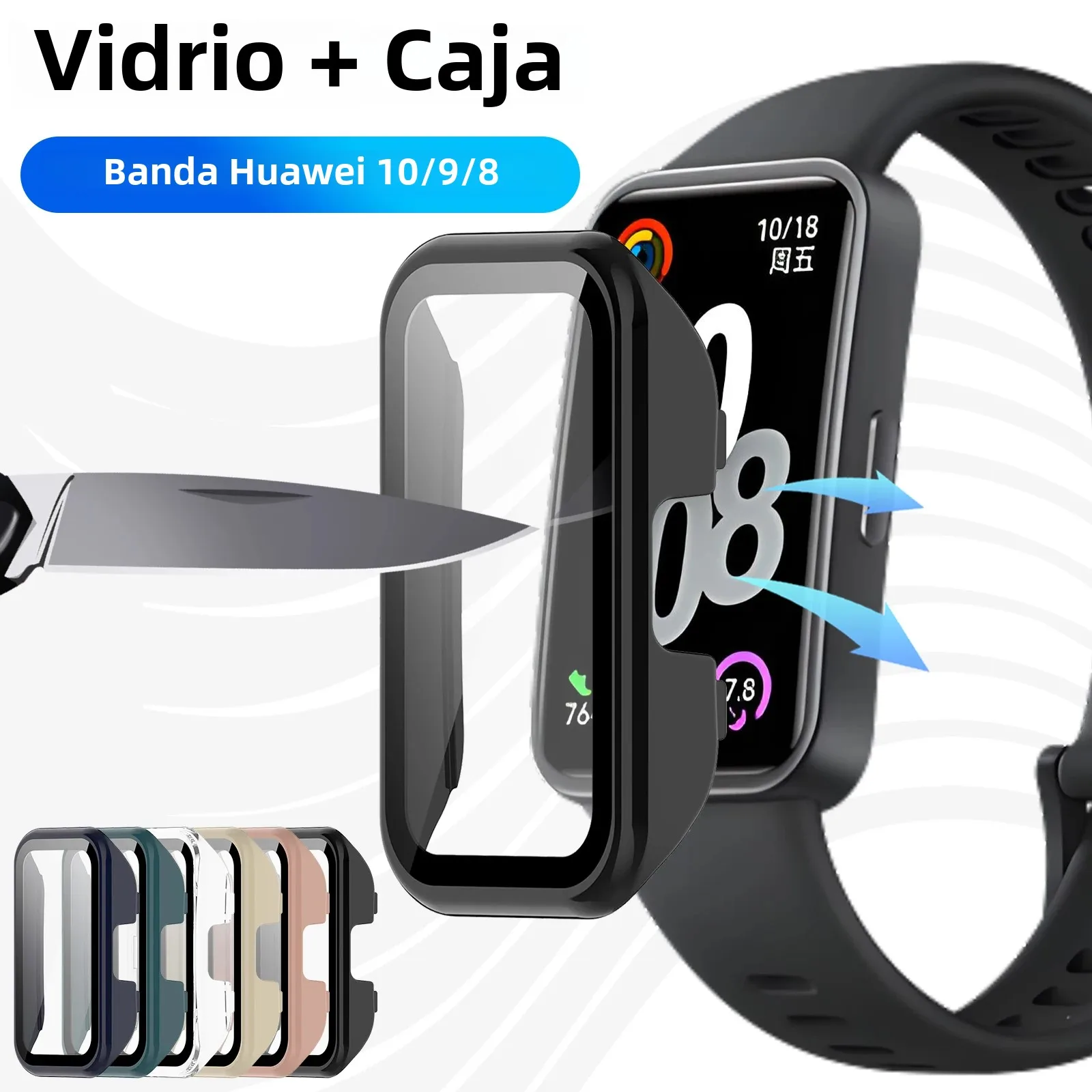 Glass+Case for Huawei Band 10 9 8 Tempered Glass Screen Protector & Hard PC Protective Bumper for Huawei Band10/9/8 Accessories