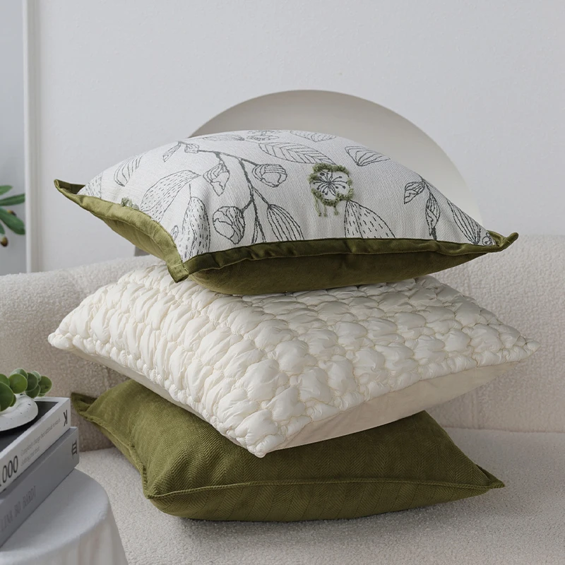 

Cushions Cover Polyester New Home Green 45x45cm Decorative Leaf Edged Pillow Cover Use For Living Room Sofa Bedroom Pillowcase