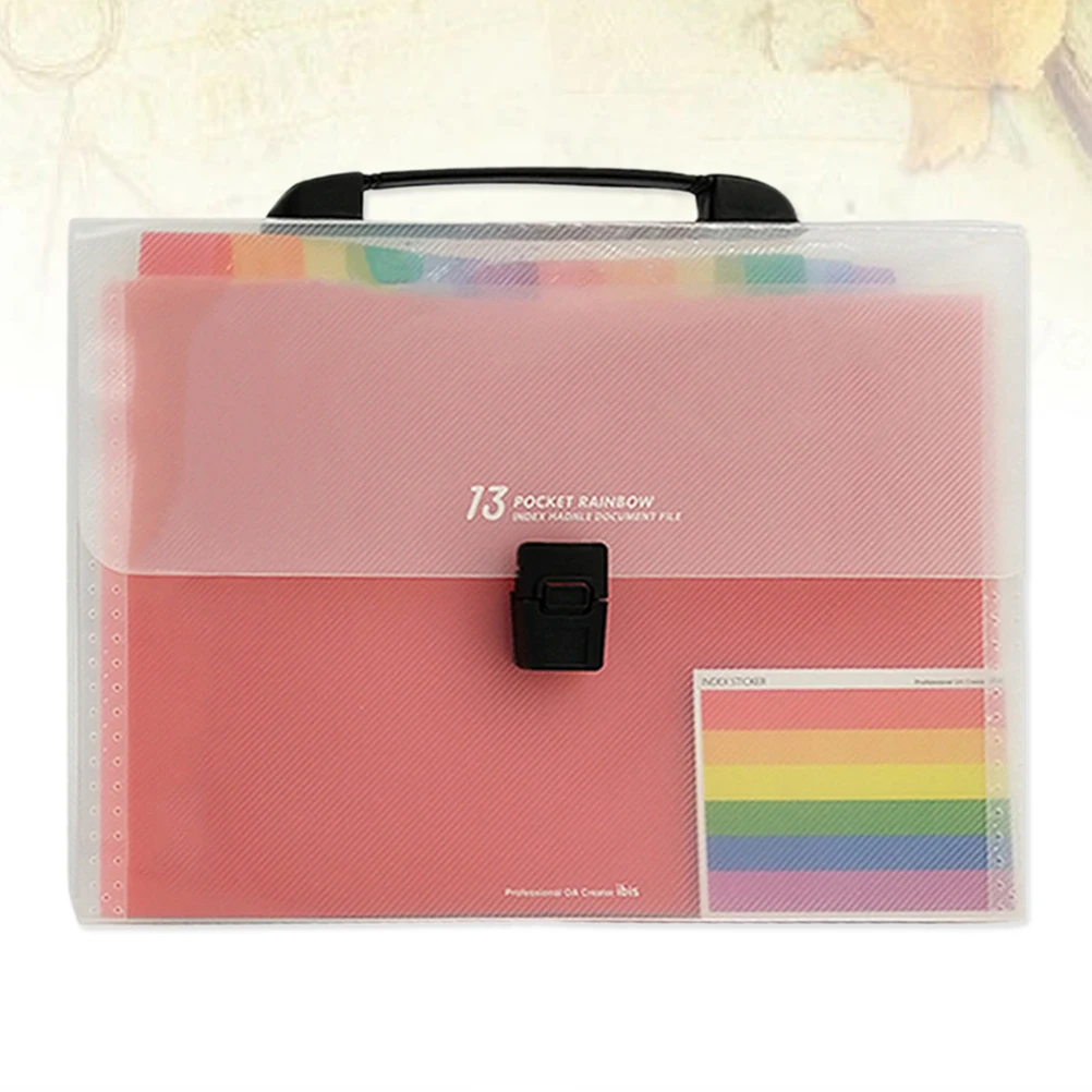 

13 Pockets A4 Size Folder Portable Document Storage Accordion Files Colorful Labels Handheld Handle Office