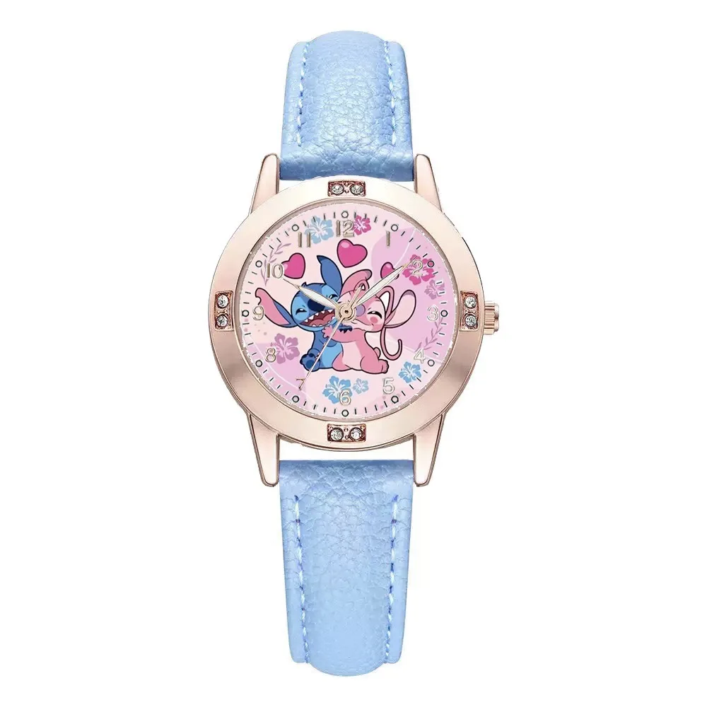 Disney Mickey Mouse Stitch Fashion Cartoon Children's Watch Leather Strap For Boys Girls Quartz Women Watch Christmas Gift