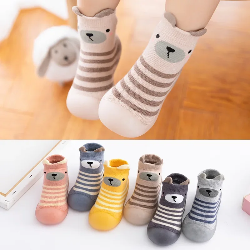 ‌Baby Girls Autumn Non-Slip Socks Soft Sole Learning Walk Cute Dog Fleece Lined Toddler Booties Anti-Skid Floor Socks