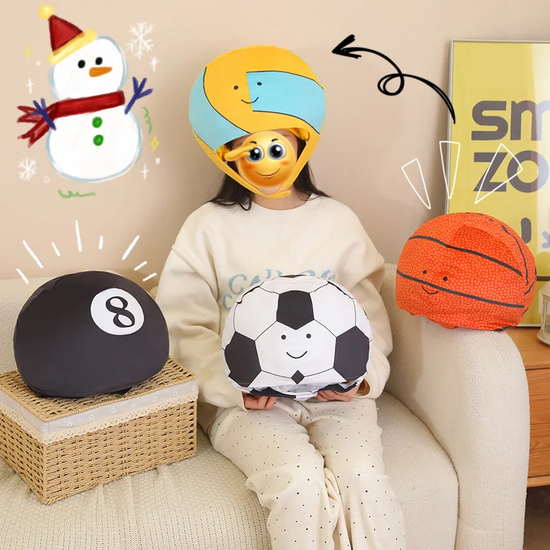 Funny Cute Ball Hat Plush Toy Football Cap Plushies Animal Stuffed Doll Winter Warm Pillow Birthday Gift For Kids