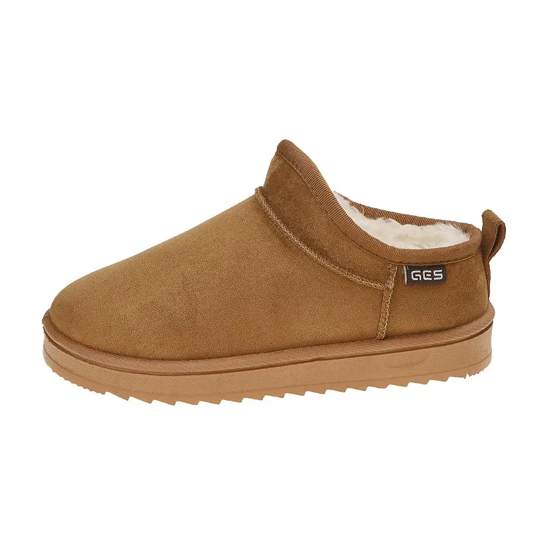 Women Slip on Snow Boots Low Top Suede Winter Warm Plush Lined Wave Pattern Non-slip Casual Outdoor Walking Shoes Ladies