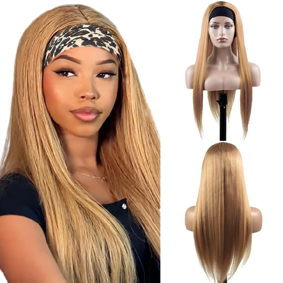 

#27 Honey Blonde Headband Wigs Human Hair Blonde Bone Straight Human Hair Wigs For Women Glueless Machine Made Brazilian Wigs