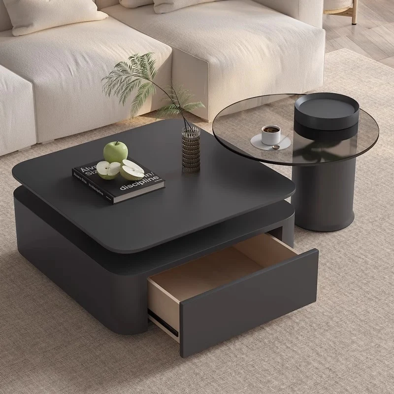 

※a Fujian Light Luxury Modern Wooden Square Rotating Adjustable Coffee Table Iron Frame for Living Room Small Apartment