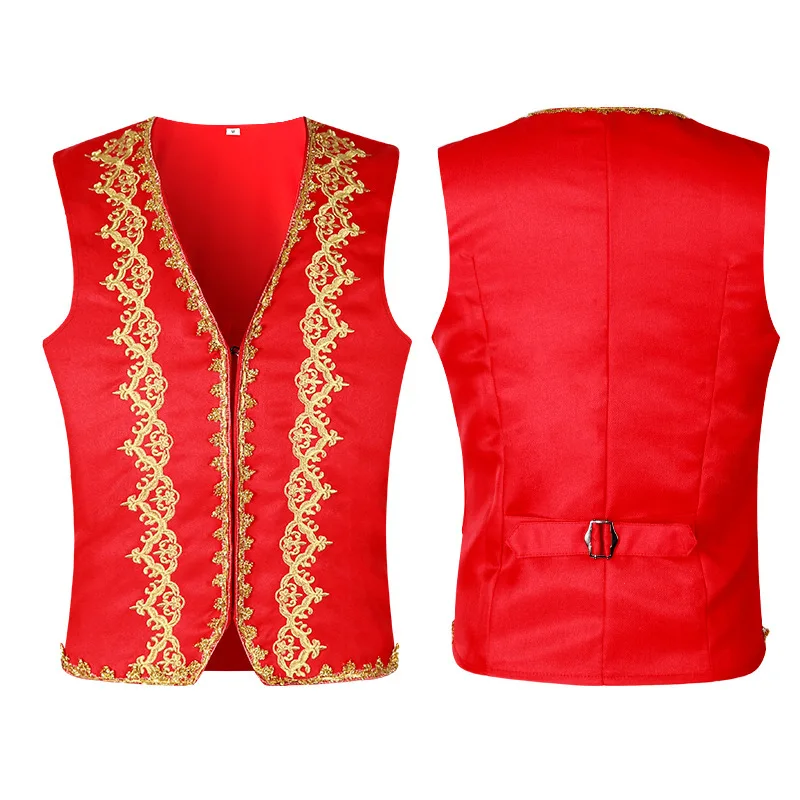 Men's Punk Military Drummer Sleeveless Parade Vest Gilt V-neck Blouse Single Breasted Jacket Musical Hamilton Victorian Costume