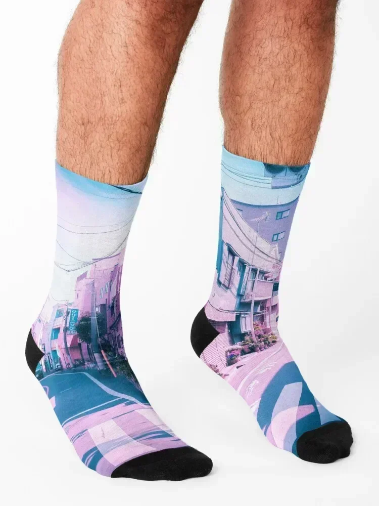 أنيمي في الحياة الحقيقية Vaporwave يوم الصيف في منطقة طوكيو السكنية الجوارب رجل كرة القدم الرجعية مصمم رجل الجوارب النسائية #3