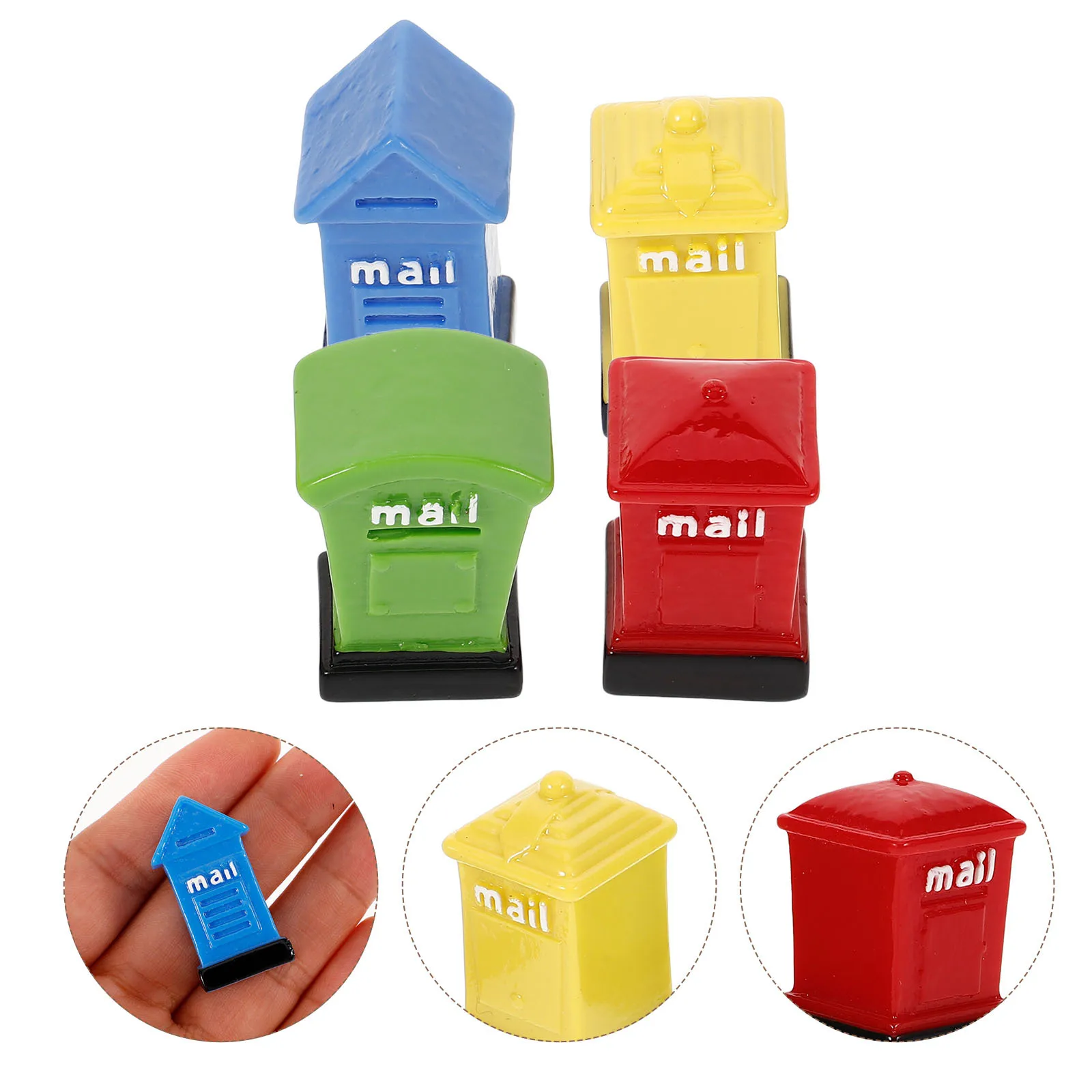 

4Pcs Mini Mailbox Decor Resin Miniature Post Box Ornaments Lightweight Sand Table Mini House Accessories Miniature Post Box