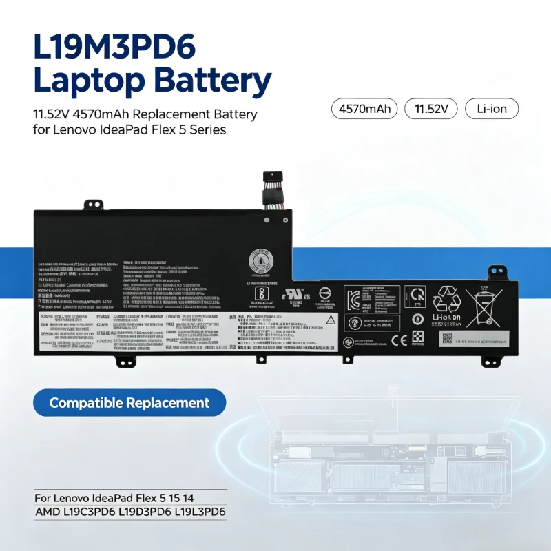11.52V 4570mAh Laptop Battery L19M3PD6 For Lenovo IdeaPad Flex 5 15 14 AMD L19C3PD6 L19D3PD6 L19L3PD6 SB10X49076 SB10X49078