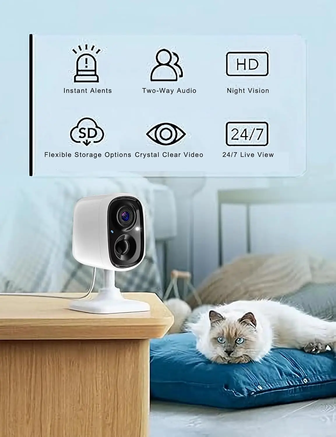 Indoor Security Camera 1080P Motion Detection,2Way Audio Siren,NightVision,Cloud & SD Card StorageWorks w/Alexa&Google Home,C2