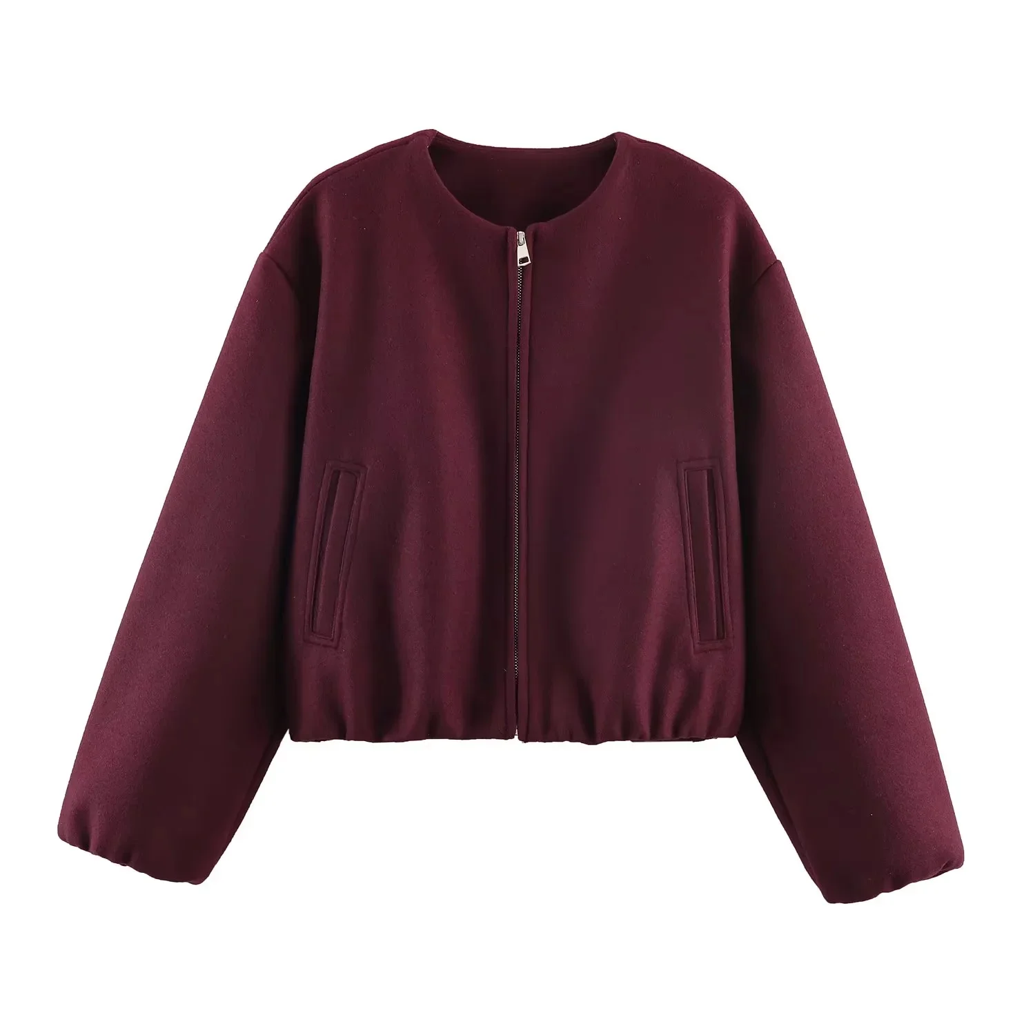 BSAY 2026 Herbst Neue Damen Rundhals-Reißverschluss-Cropped-Bomberjacke Langarm Elastischer Saum Tasche Locker Lässige Kurze Oberbekleidung – Detail 15