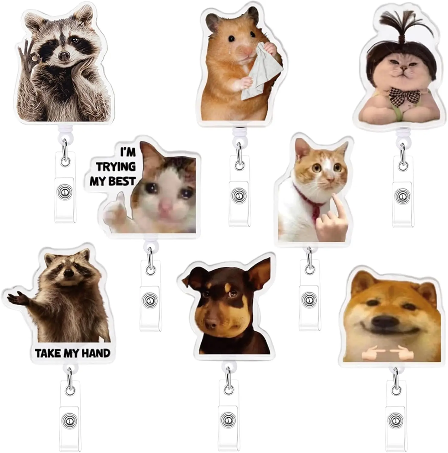 8PCS/16PCS Cute Retractable Badge Reels Alligator Clip with Cord Belt Clip Keychain for Nurse Doctor Teacher Student Access Card