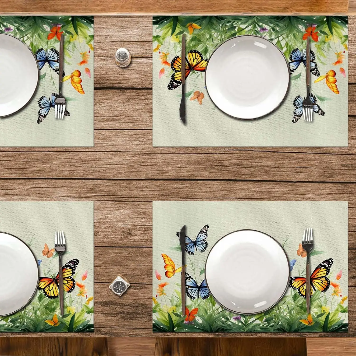 1PC Table Placemats,Washable Linen Fabric,Heat Resistant Placemats for Dining Tables, Mats Indoor Floral Butterfly