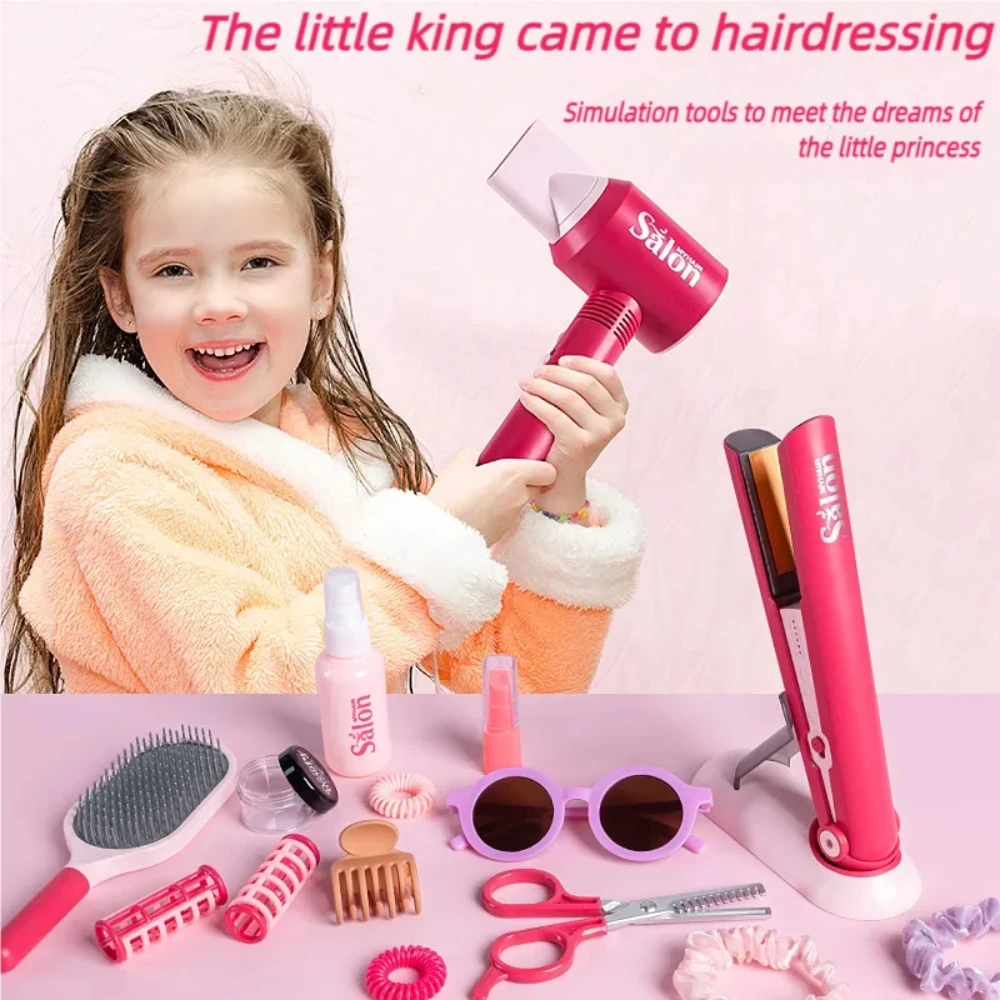 WizKidz Children\'s Hairdressing Pretend Play Toy Set Little Girl Hair Dryer Scissors Shampoo Hair Salon Simulation Toy Set Gift