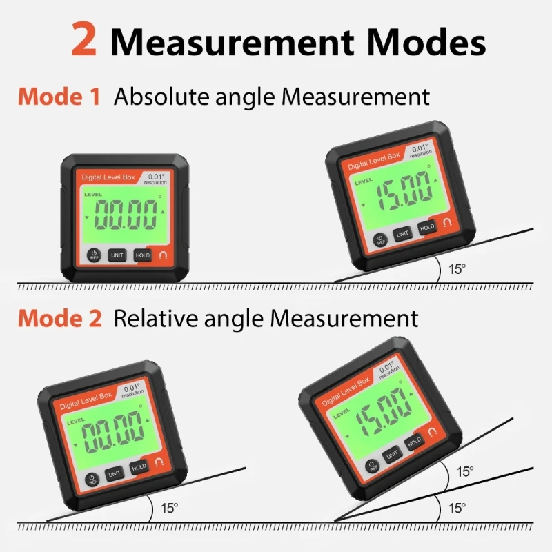 Digital Angles Finder Level LED Display Digital Angles Gauges & Level Tool 4x90° EssentialsWoodworking Lightweight Y5GB