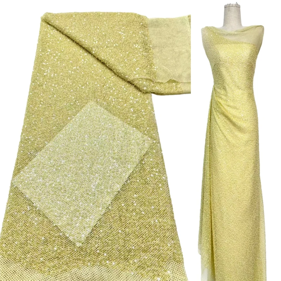 

Нигерийская африканская кружевная ткань высокого качества, ткань для шитья по метрам, тюль с блестками, свадебные платья, вышивка, сетка, 5 ярдов SZ1480