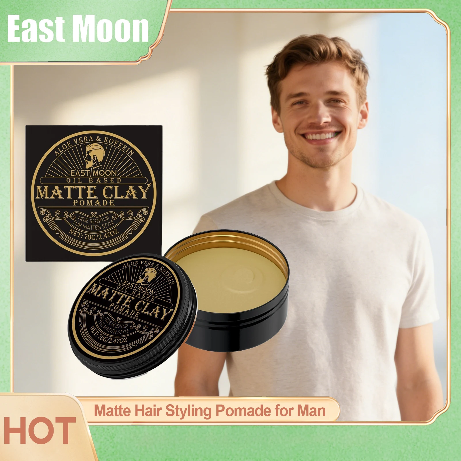 

East Moon Matte Hair Styling Pomade Strong Holding Keep Fixed Reduce Fluffy Edge Control Oil Control Portable Hairstyle Wax 70g