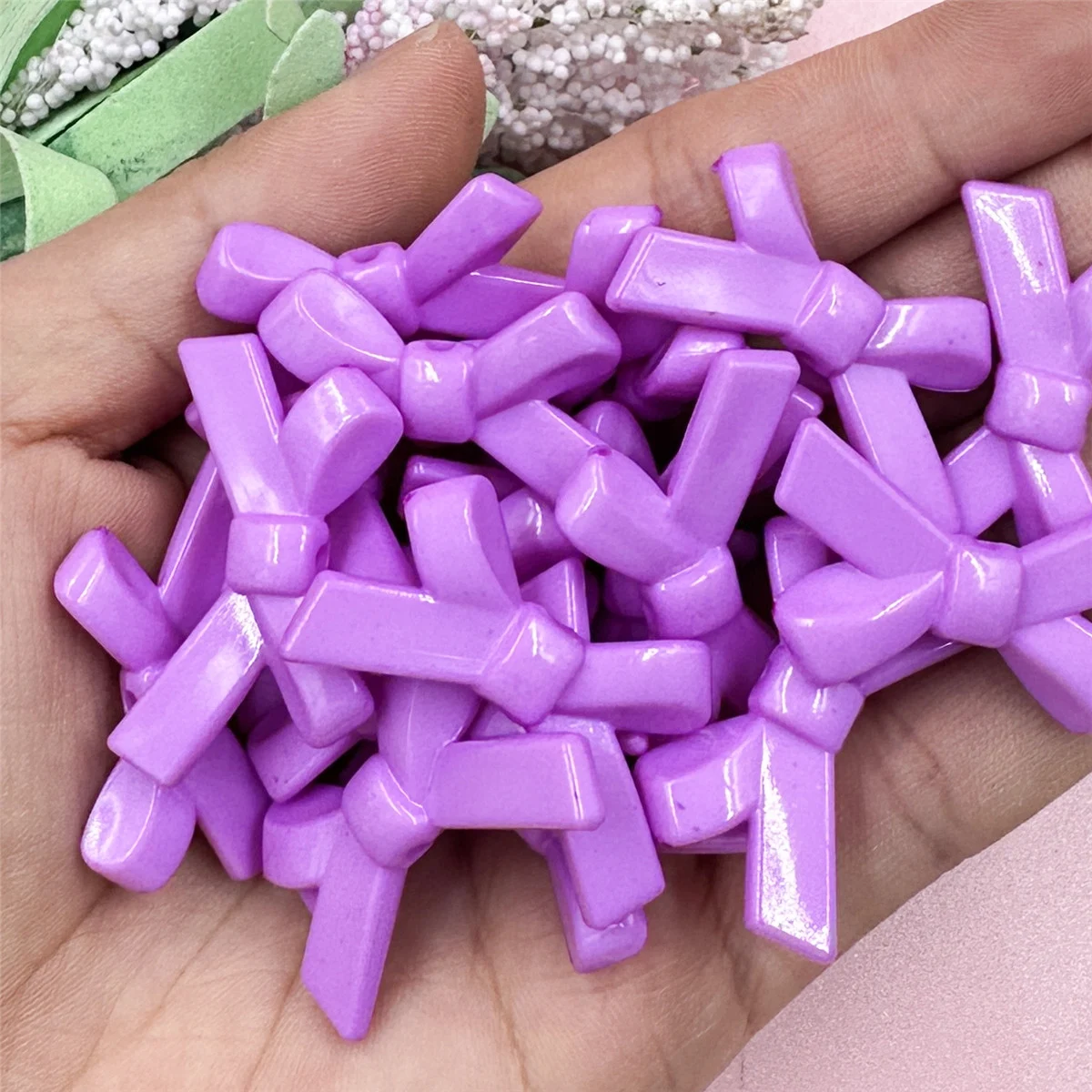50pcs 20*34mm Solid Bow Acrylic Loose Beads DIY Jewelry Accessories For Bag Phone Key Chain Bracelet Necklace Pendant Making