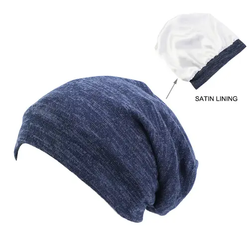 Satin Lining Bonnet Caps For Women Men Cotton Soft Stretch Baggy Hat Knit Beanies Sleeping Hat Silk Night Cap Skullies Headwrap - Image 5
