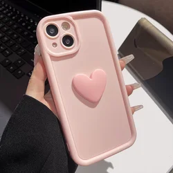 Korean style Pink Love Heart Silicone Phone Case For iPhone 15 14 13 12 Pro Max 11 Pro XSMAX 7 8 Plus Shockproof bumper Cover