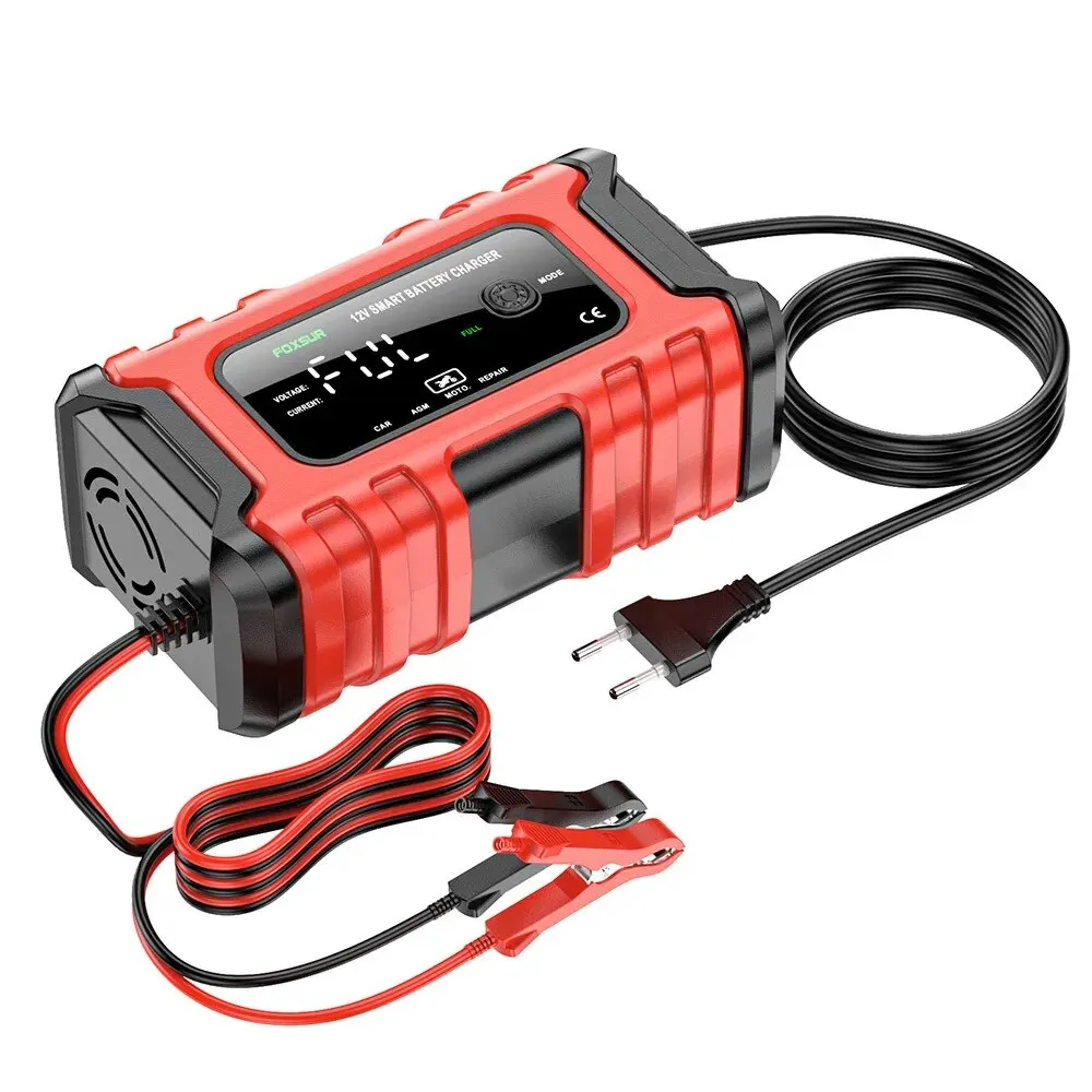 Cargador de batería automotriz de 12V y 6A, pantalla Digital, cargador de batería inteligente, cargadores de reparación, batería de plomo ácido húmedo y seco AGM