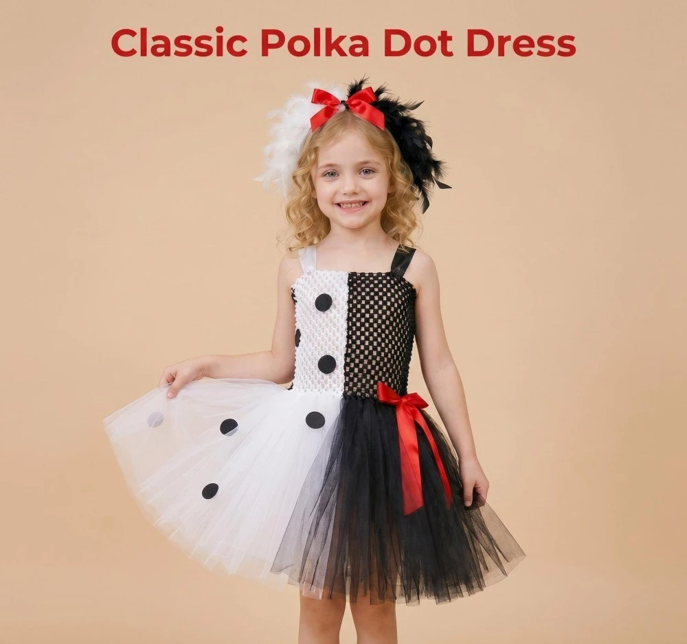 Children Black White Witch Gothic Style With Red Bow Tutu Dress Halloween Punk Themed Party Fancy Dress Up Outfit Stage Clothing