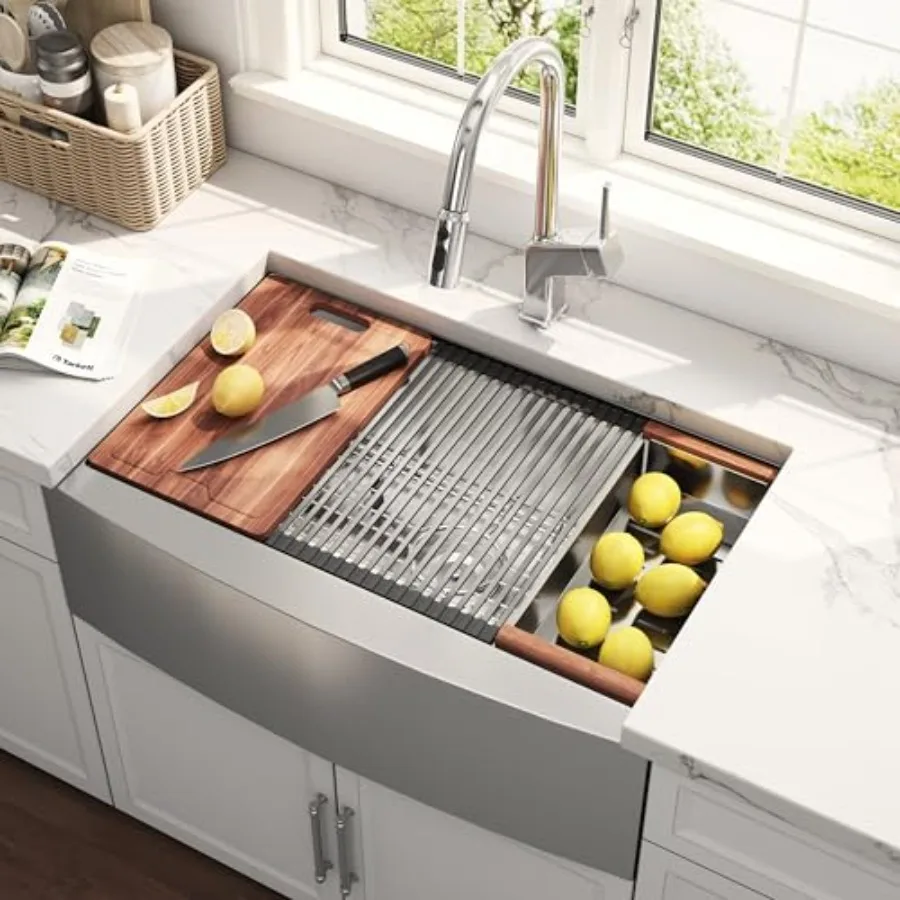 

33 Inch Workstation Farmhouse Kitchen Sink 16 Gauge Stainless Steel Undermount Apron Front Sinks with Accessories Combo