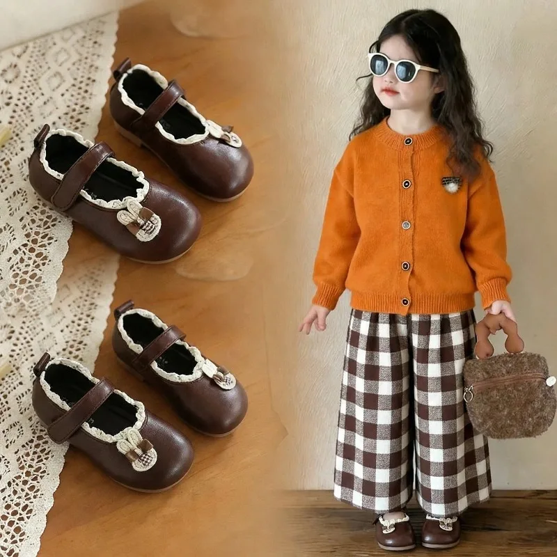 

Детские кожаные туфли для девочек, с декором в виде кролика, для свадьбы и праздников, первые туфли для ходьбы, с кружевной отделкой, детские туфли Мэри Джейн, нескользящие, мягкие