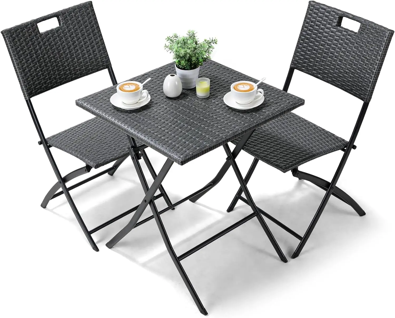Homfa 3 Piece Outdoor Folding Table and 2 Chairs Set Brown 5