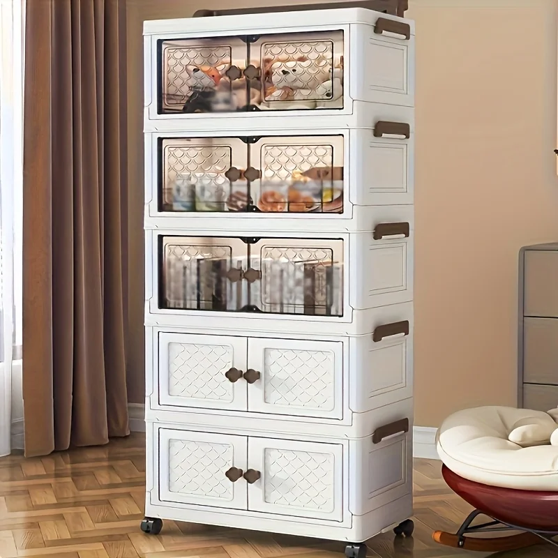 

Foldable Storage Cabinet, 5 Layers. Portable Wardrobe with Handle & Lid. Large Capacity Rolling Organizer.