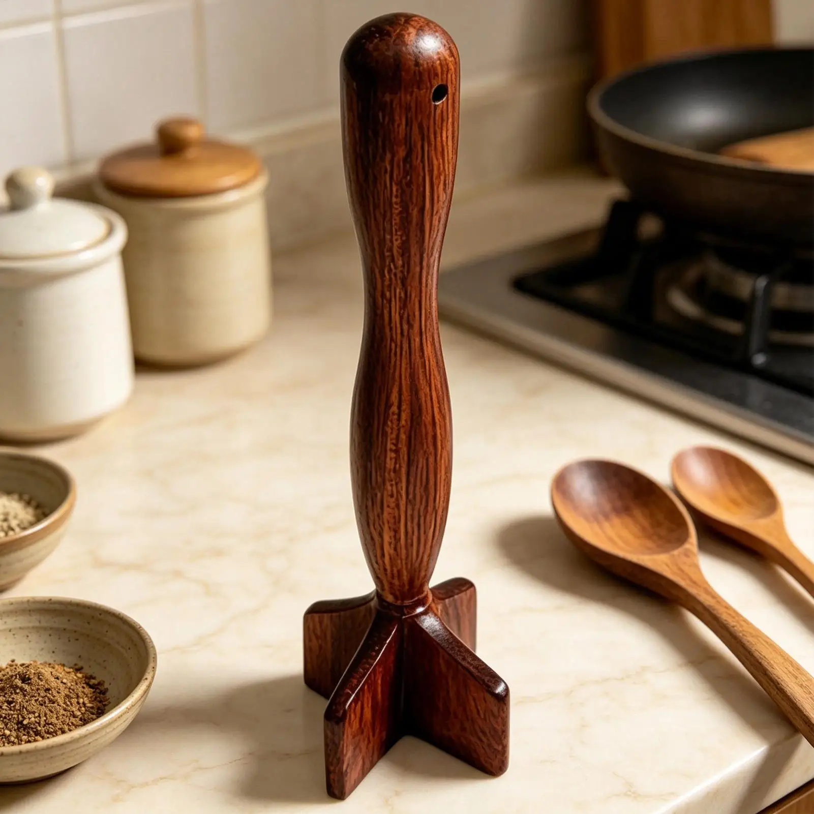Wooden Meat Chopper Non-Scratch Kitchen Smasher Meat Masher for Beef Turkey Sausage Potato Vegetable Cooking Home Meal Prep