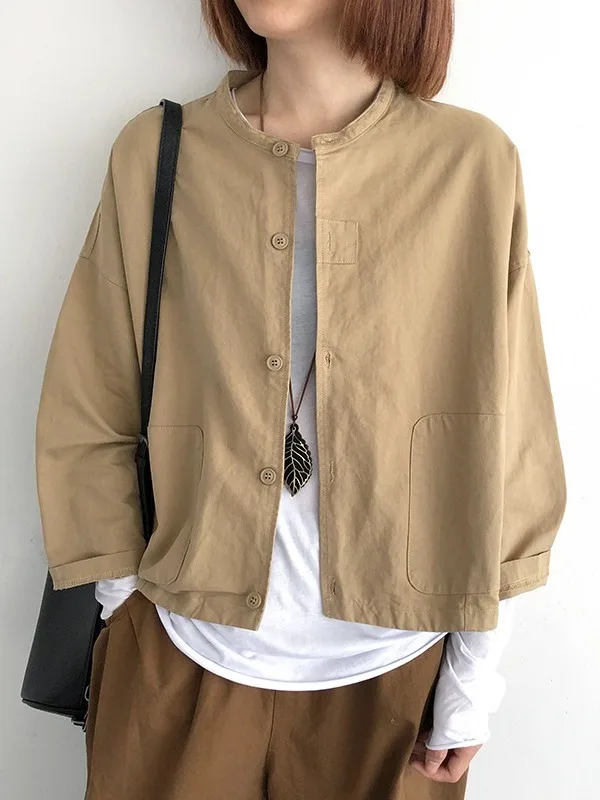 

Spring Autumn Faion Color ort Loose Casual Jaet Outerwear Large Size Women's Thin Long Sve Open Cardigan