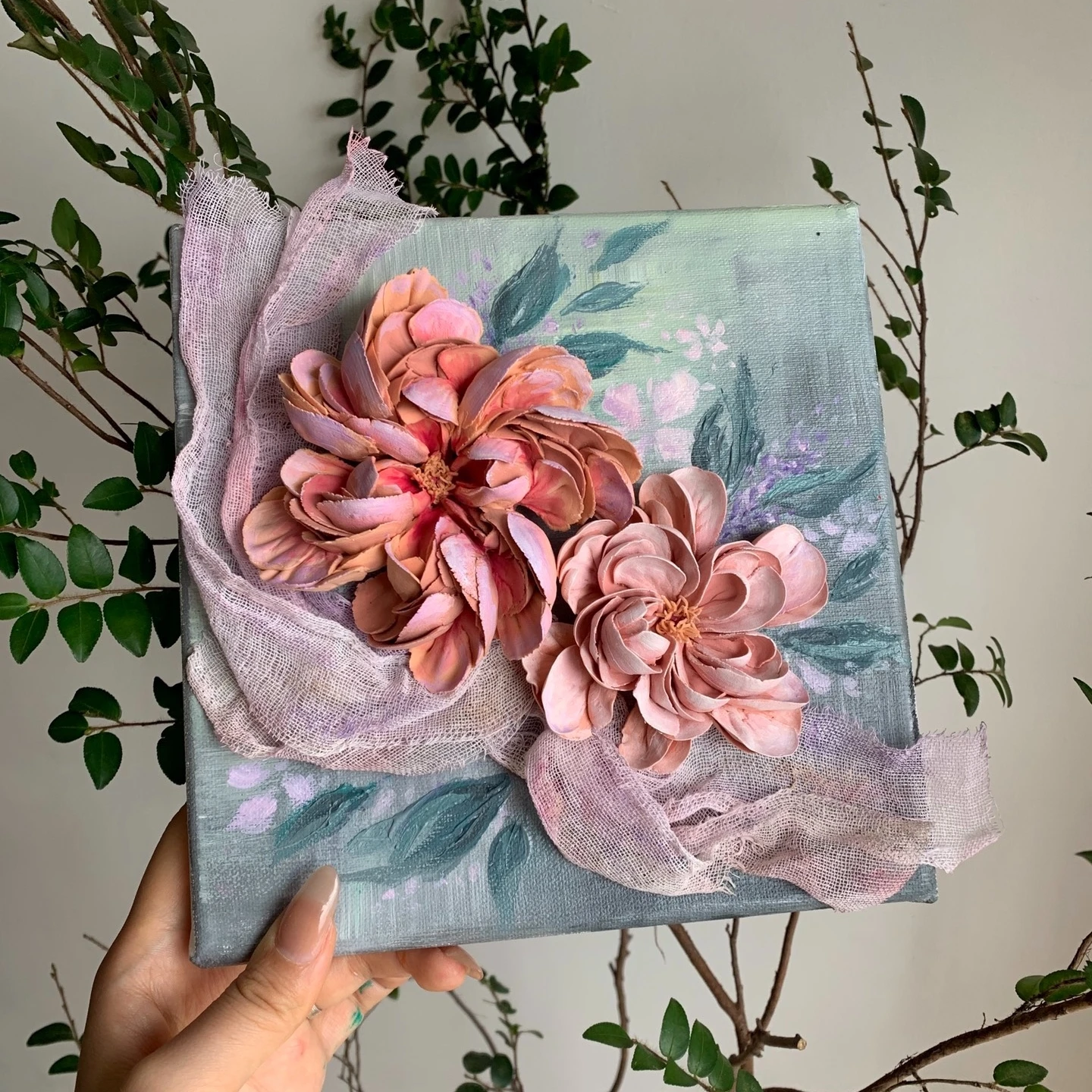 

0077 3D Stereo Handmade Peony Bushes Clay Paste Handcrafted Decoration Painting Oil Painting Acrylic Art Fresh Creative Decor