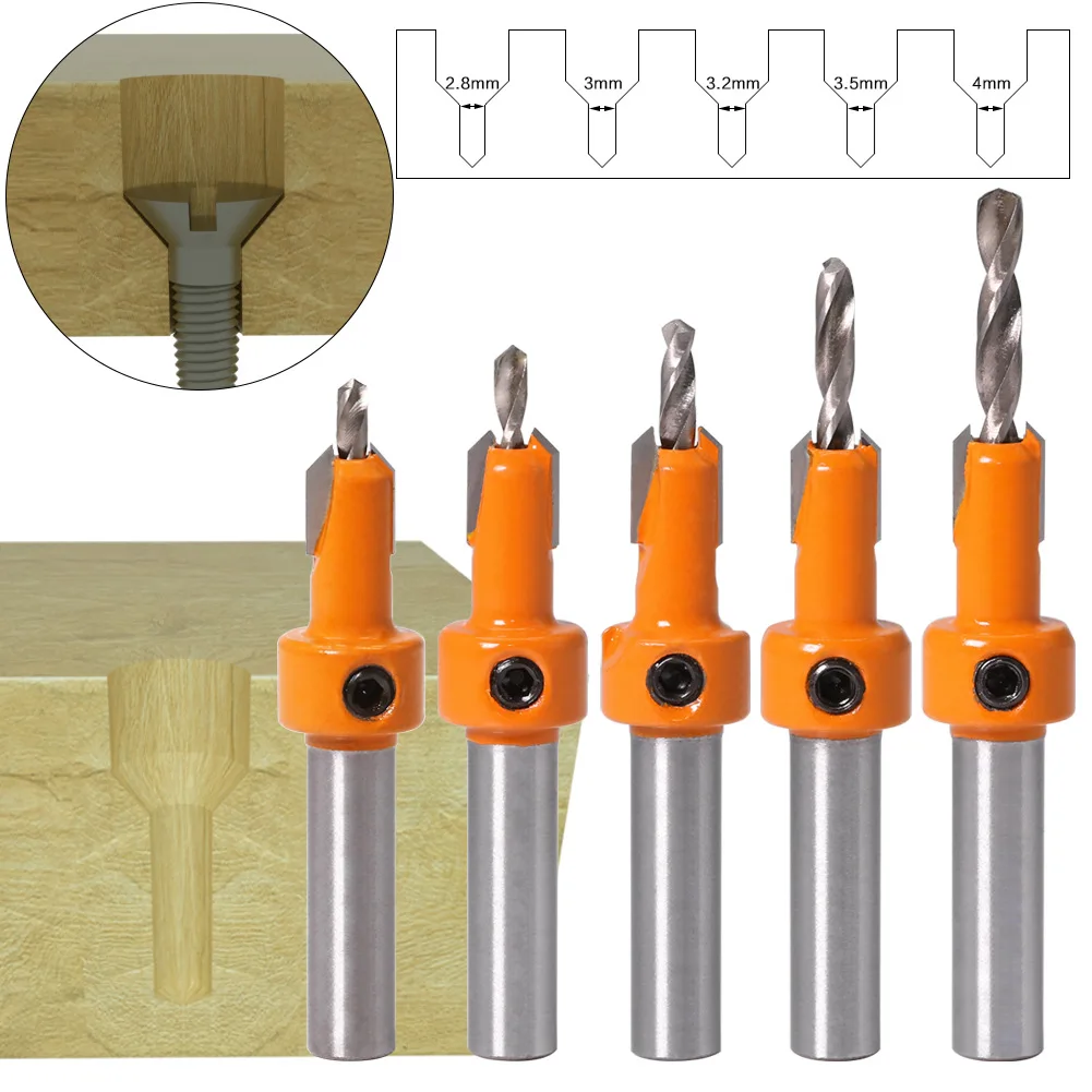 8Mm 10Mm Betis HSS Woodworking Countersink Router Bit Set Ekstraktor Sekrup Pembongkaran Remon untuk Alat Pemotong Penggilingan Kayu