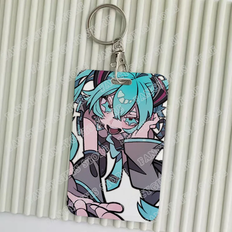 Cute Cartoon Girl Chibi Mark Keychains Holders Bank Bus ID Credit Cards Key Ring Chains