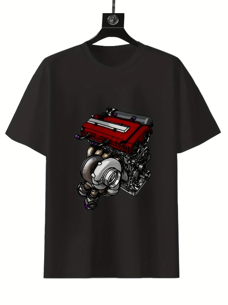 B20 Engine Graphic Retro Automotive Design-100% cotton summer casual O-neck short sleeve printed men's T-shirt.