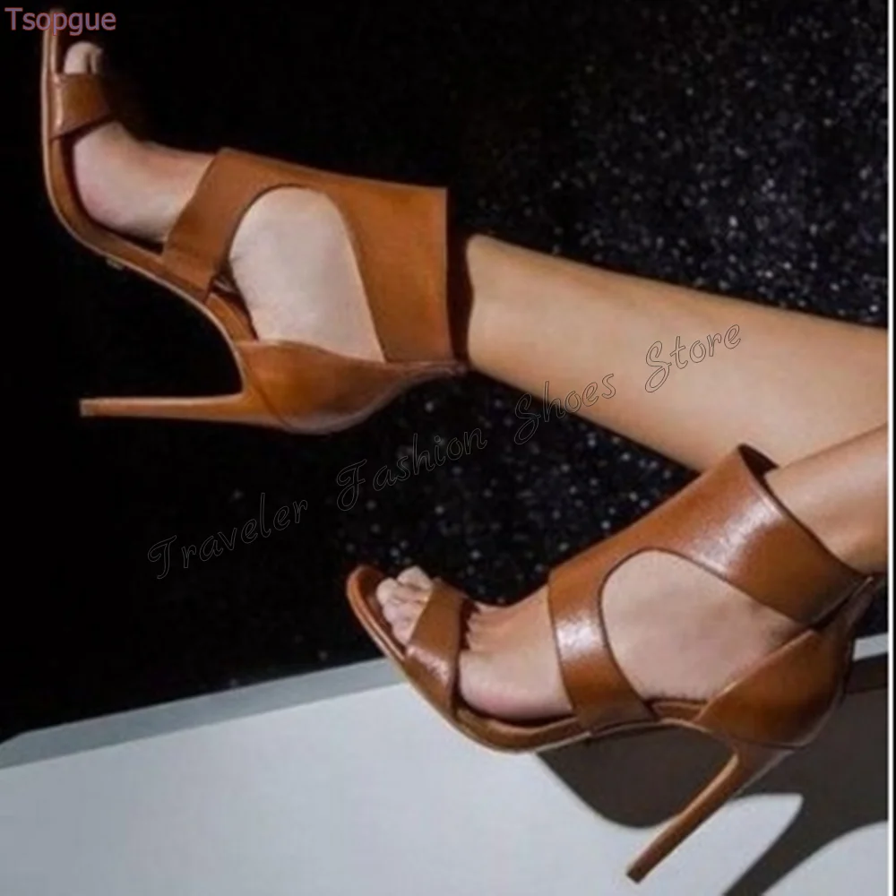 

Brown Back Zipper Open Toe Sandals Stilettos High Heels High Heel Shoes for Women Sexy Party Heels 2024 New Zapatos Para Mujere