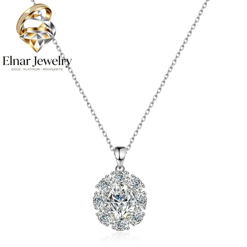 

Elnar Jewelry Women's PT950 Platinum Necklace - 2 Carat Emerald - Cut Oval Moissanite Pendant, Chic Collarbone Chain