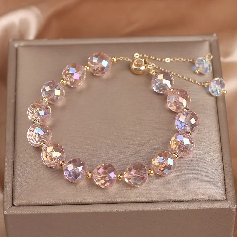 Sweet Fashion Crystal Jewelry New Shiny Imitation Crystal Stone Beaded Bracelet for Women, Elastic Rope Woven