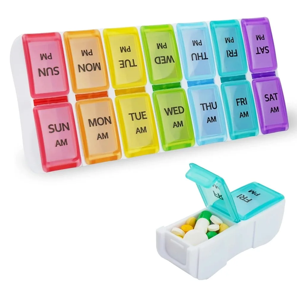 

New Travel Portable Detachable Weekly Pill Organizer Case 2 Times A Day Box 7 Day Container Medicine for Vitamins Supplements