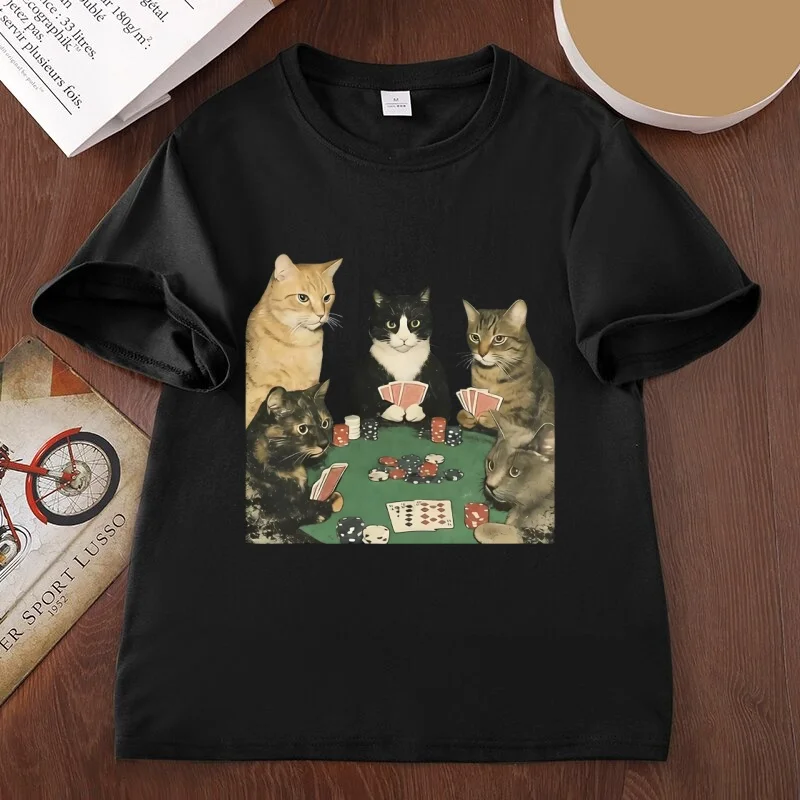 Unisex Funny Animal Graphic T-Shirt Men Women Royal Flush Felines Cat Tshirt Cotton Short-Sleeve Fashion Basic Casual T Shirt