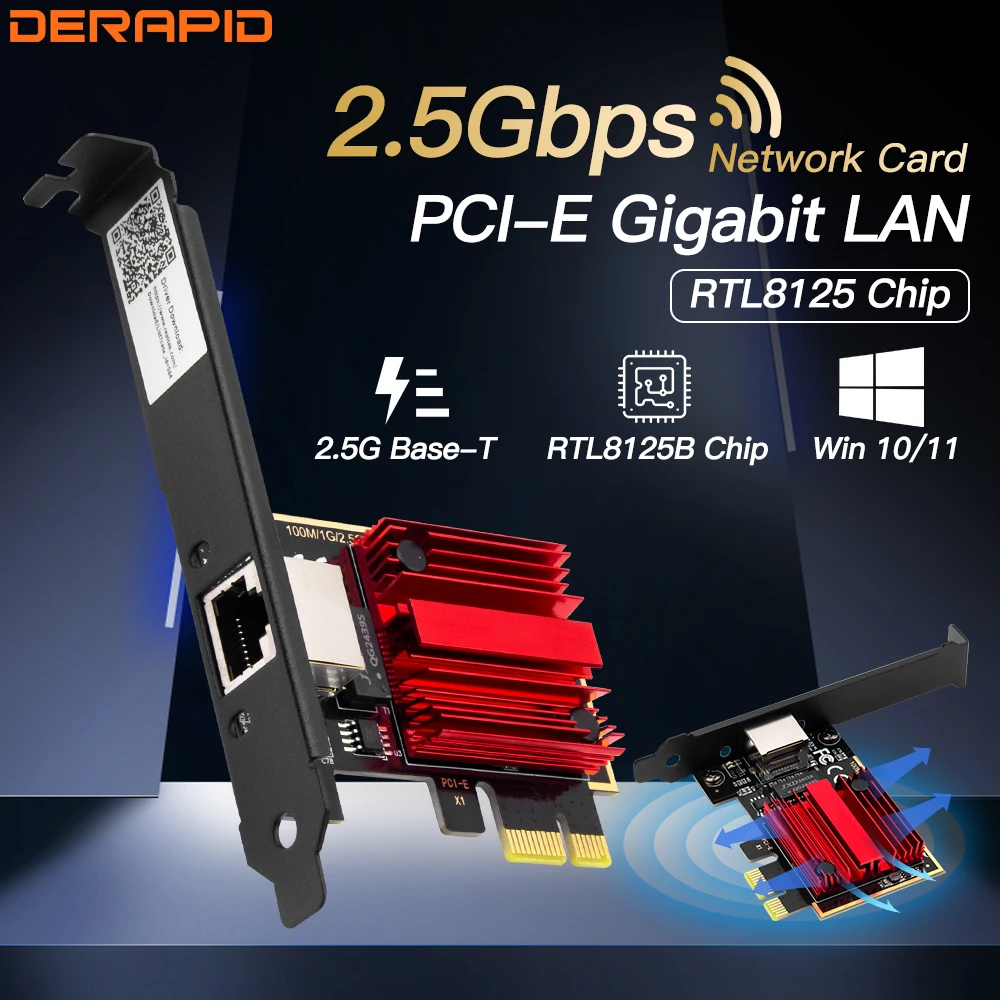 2.5G PIC-E To RJ45 Network Adapter RTL8125B 100/1000/2500Mbps Gigabit Ethernet Lan Controller Adapter For PC Win10/11